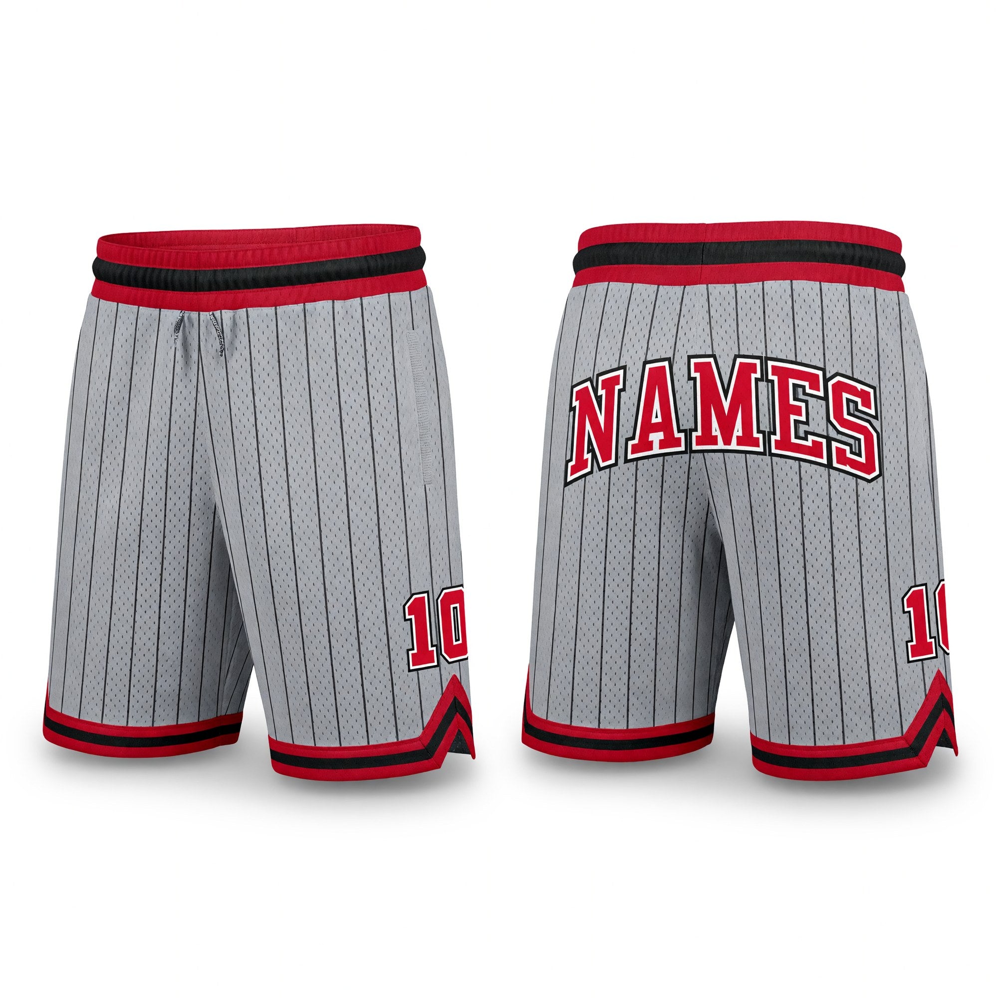 Custom Gray Black Pinstripe Red-White Authentic Basketball Shorts
