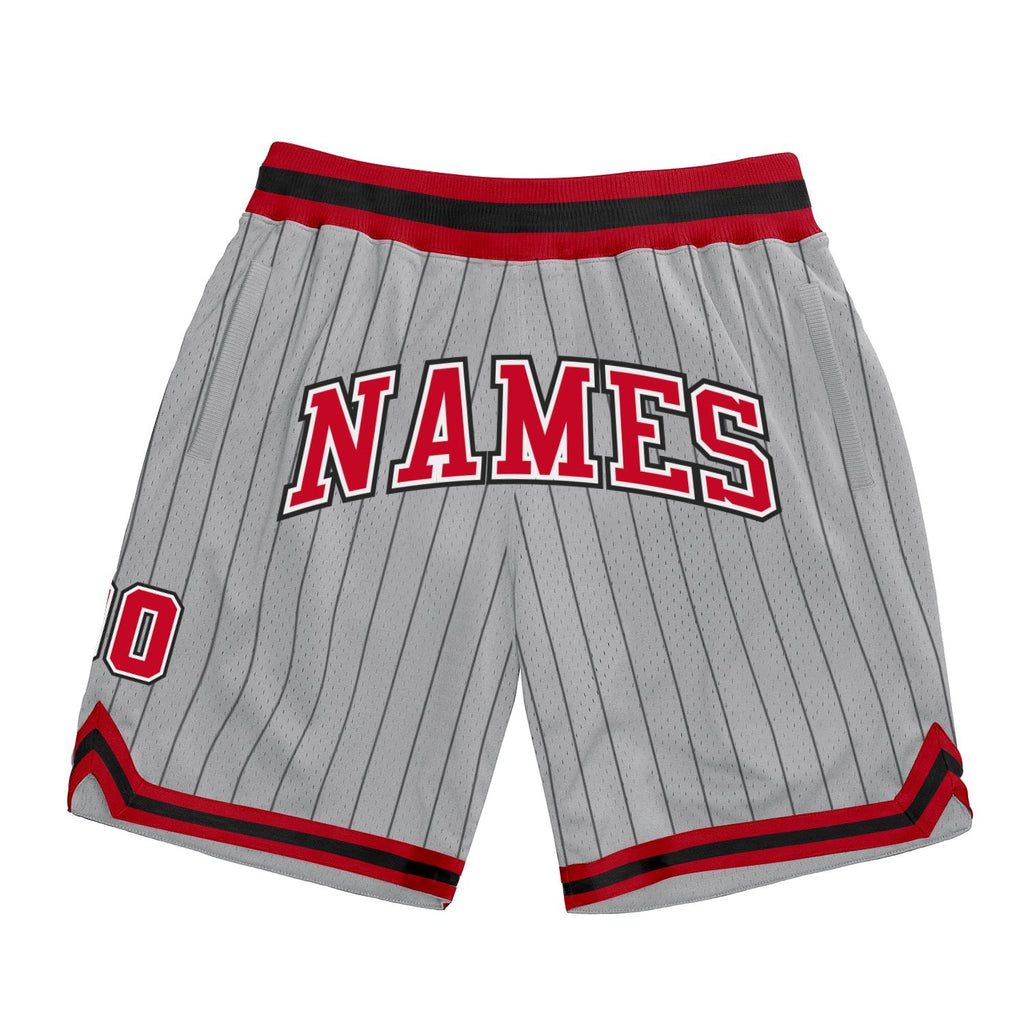 Custom Gray Black Pinstripe Red-White Authentic Basketball Shorts photo 1