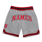 Custom Gray Black Pinstripe Red-White Authentic Basketball Shorts photo 1