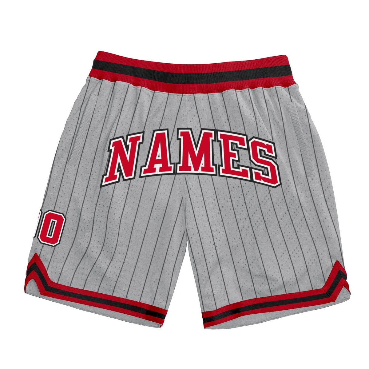 Custom Gray Black Pinstripe Red-White Authentic Basketball Shorts photo 1