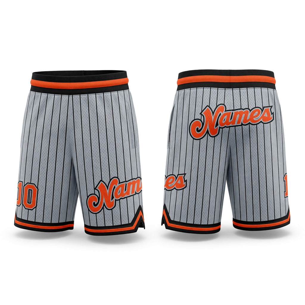Custom Gray Black Pinstripe Orange-Black Authentic Basketball Shorts