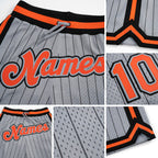 Custom Gray Black Pinstripe Orange-Black Authentic Basketball Shorts detail
