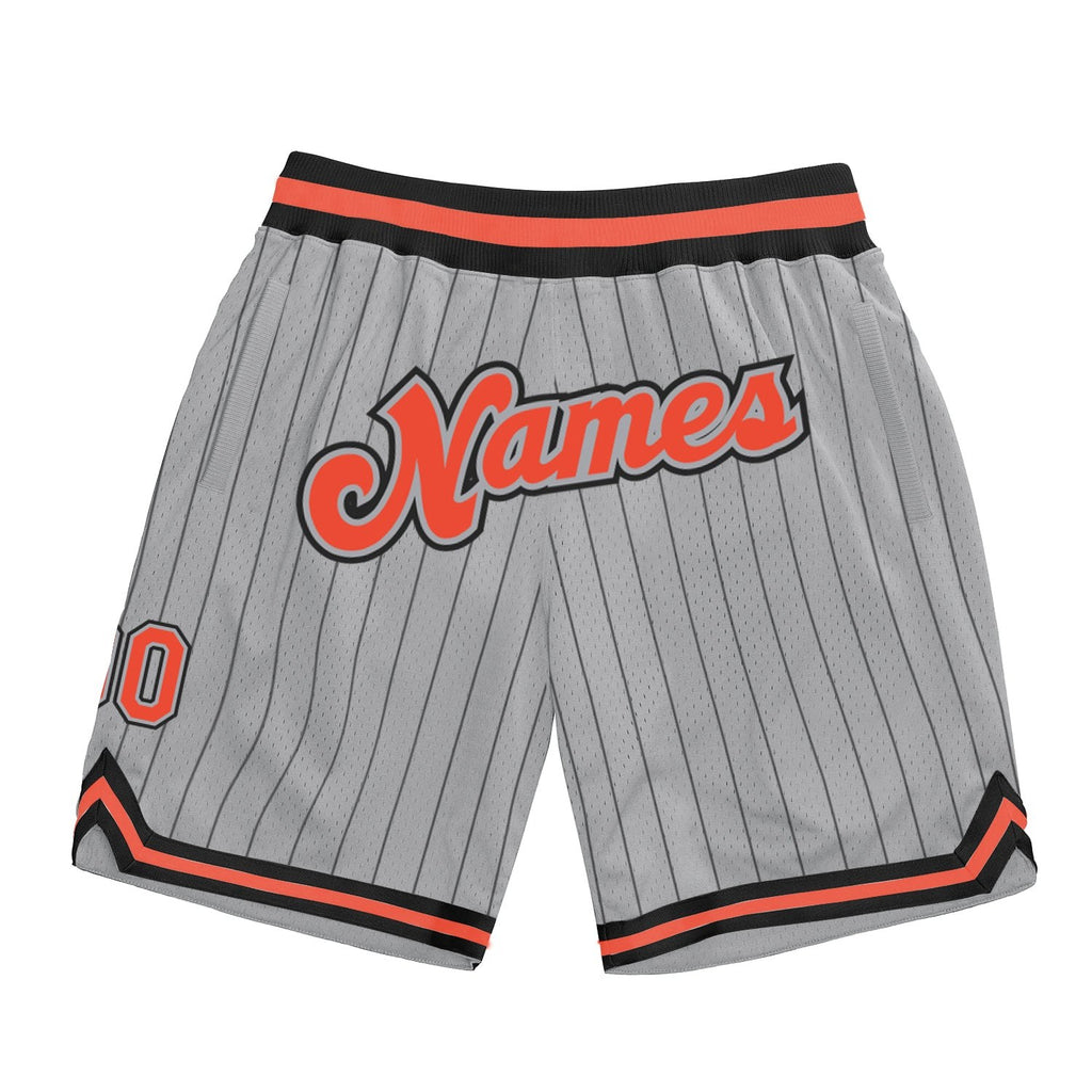 Custom Gray Black Pinstripe Orange-Black Authentic Basketball Shorts photo 1
