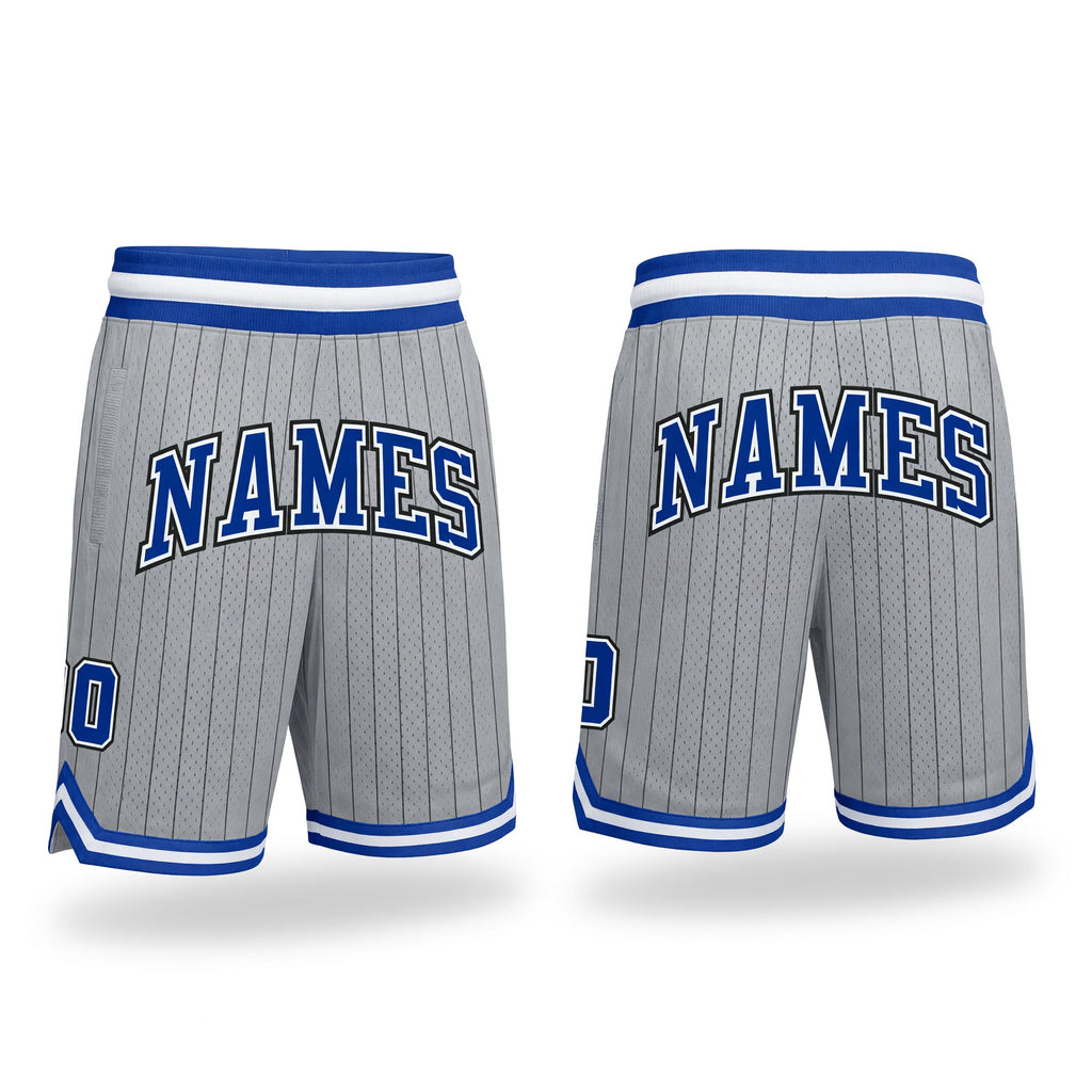 Custom Gray Black Pinstripe Royal-White Authentic Basketball Shorts