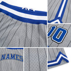 Custom Gray Black Pinstripe Royal-White Authentic Basketball Shorts detail