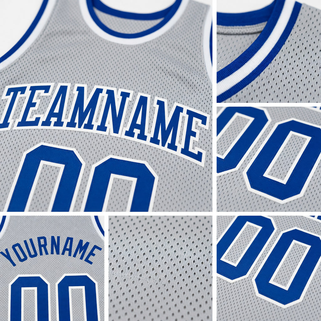 Custom Gray Royal-White Authentic Throwback Basketball Jersey detail