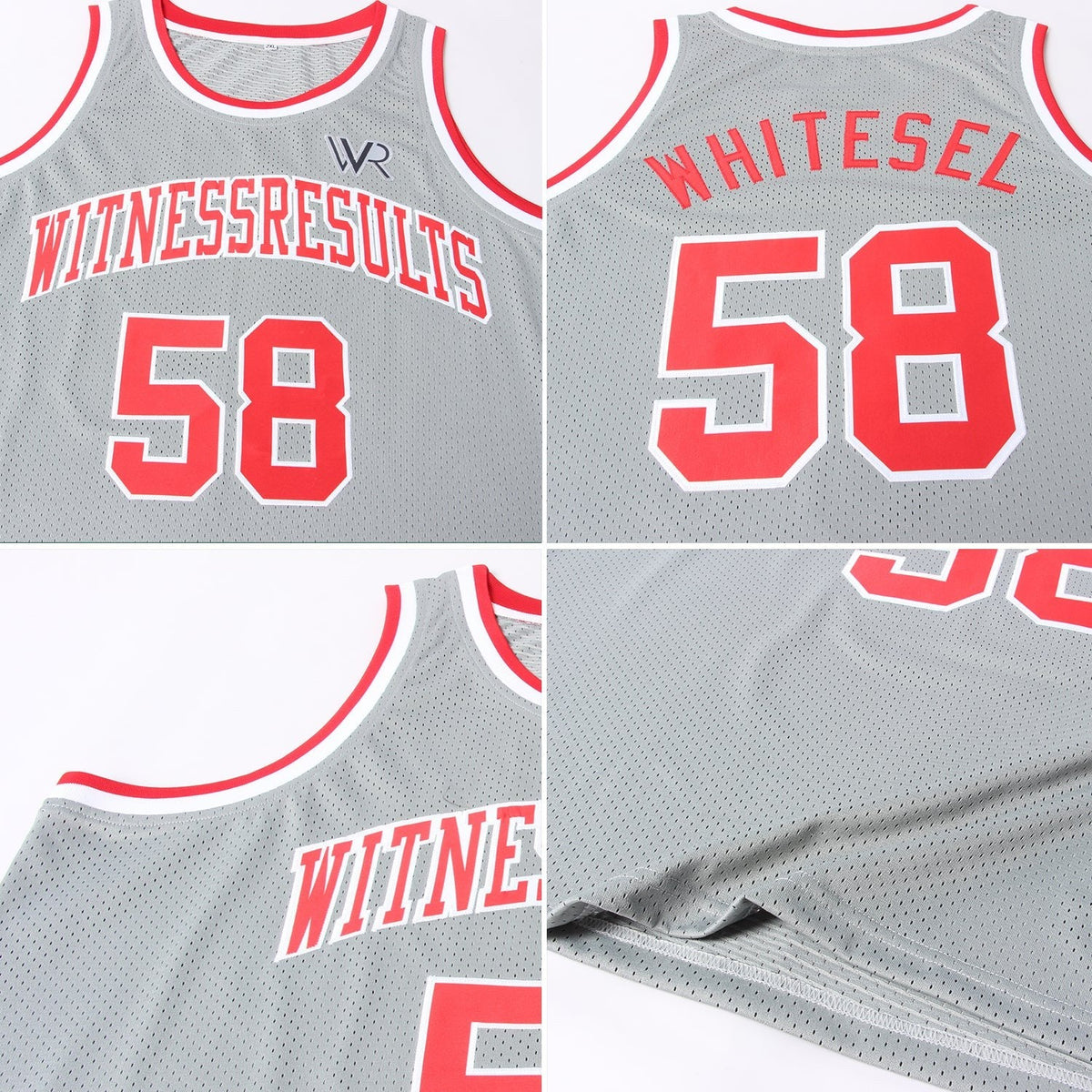 Custom Gray Red-White Authentic Throwback Basketball Jersey photo 4