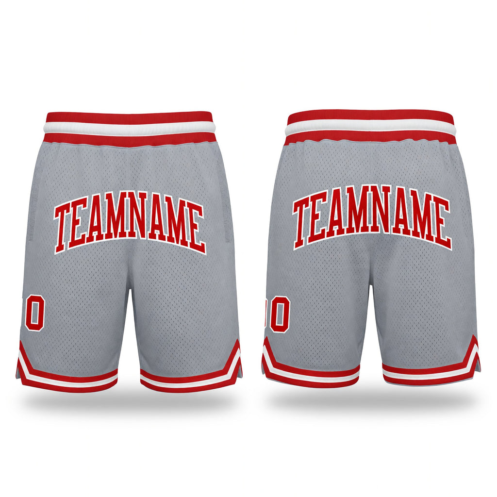 Custom Gray Red-White Authentic Throwback Basketball Shorts