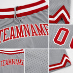 Custom Gray Red-White Authentic Throwback Basketball Shorts detail