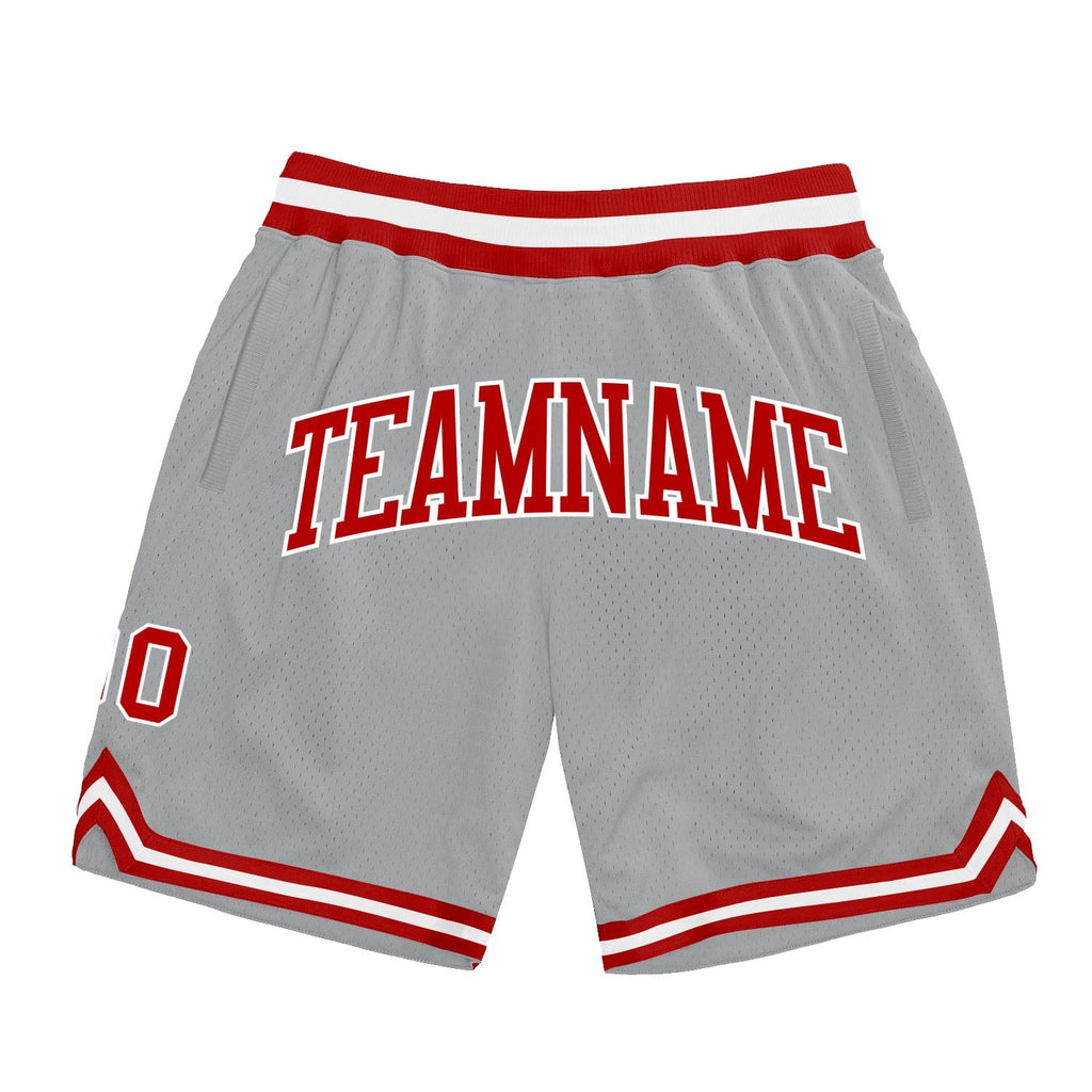 Custom Gray Red-White Authentic Throwback Basketball Shorts photo 1