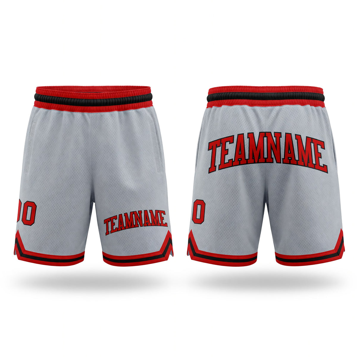 Custom Gray Red-Black Authentic Throwback Basketball Shorts
