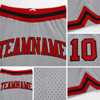 Custom Gray Red-Black Authentic Throwback Basketball Shorts detail