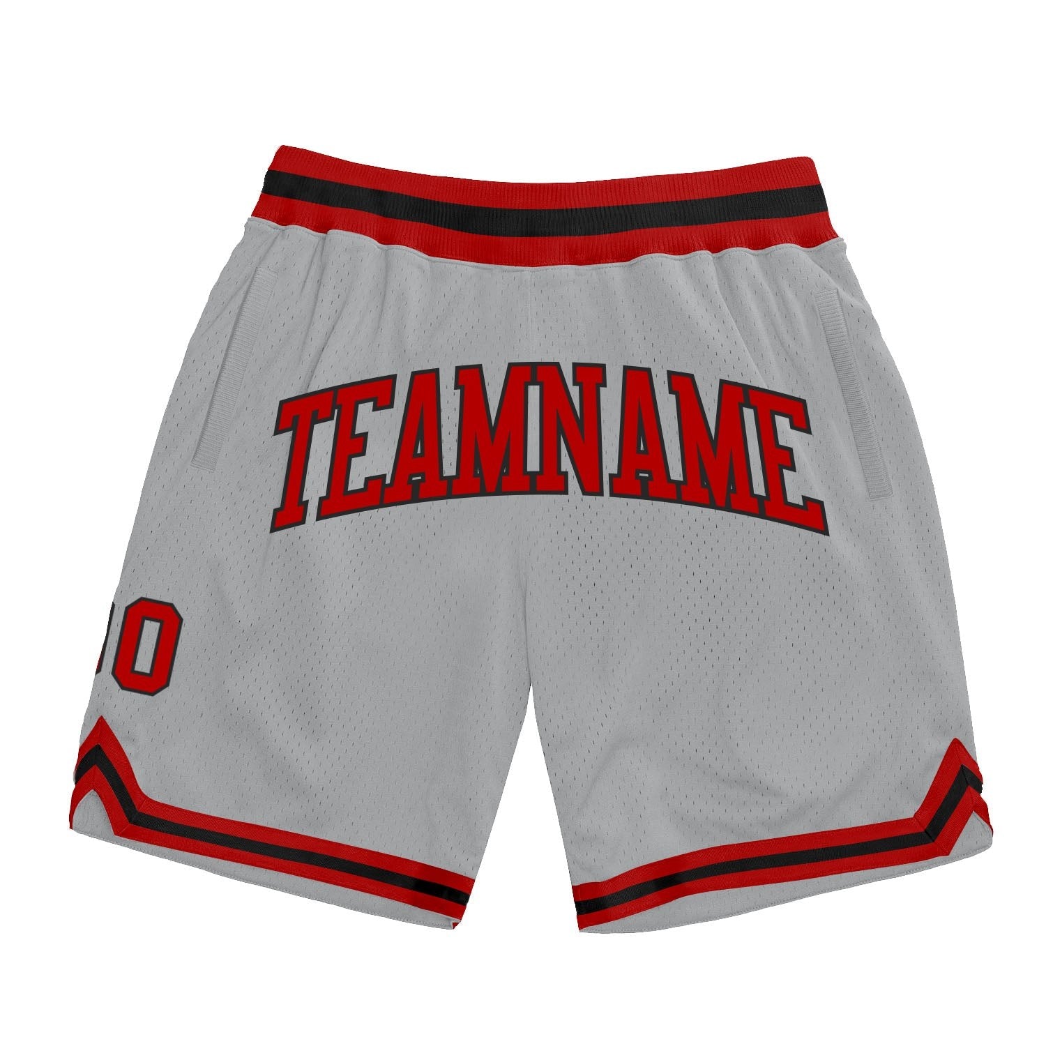 Custom Gray Red-Black Authentic Throwback Basketball Shorts photo 1