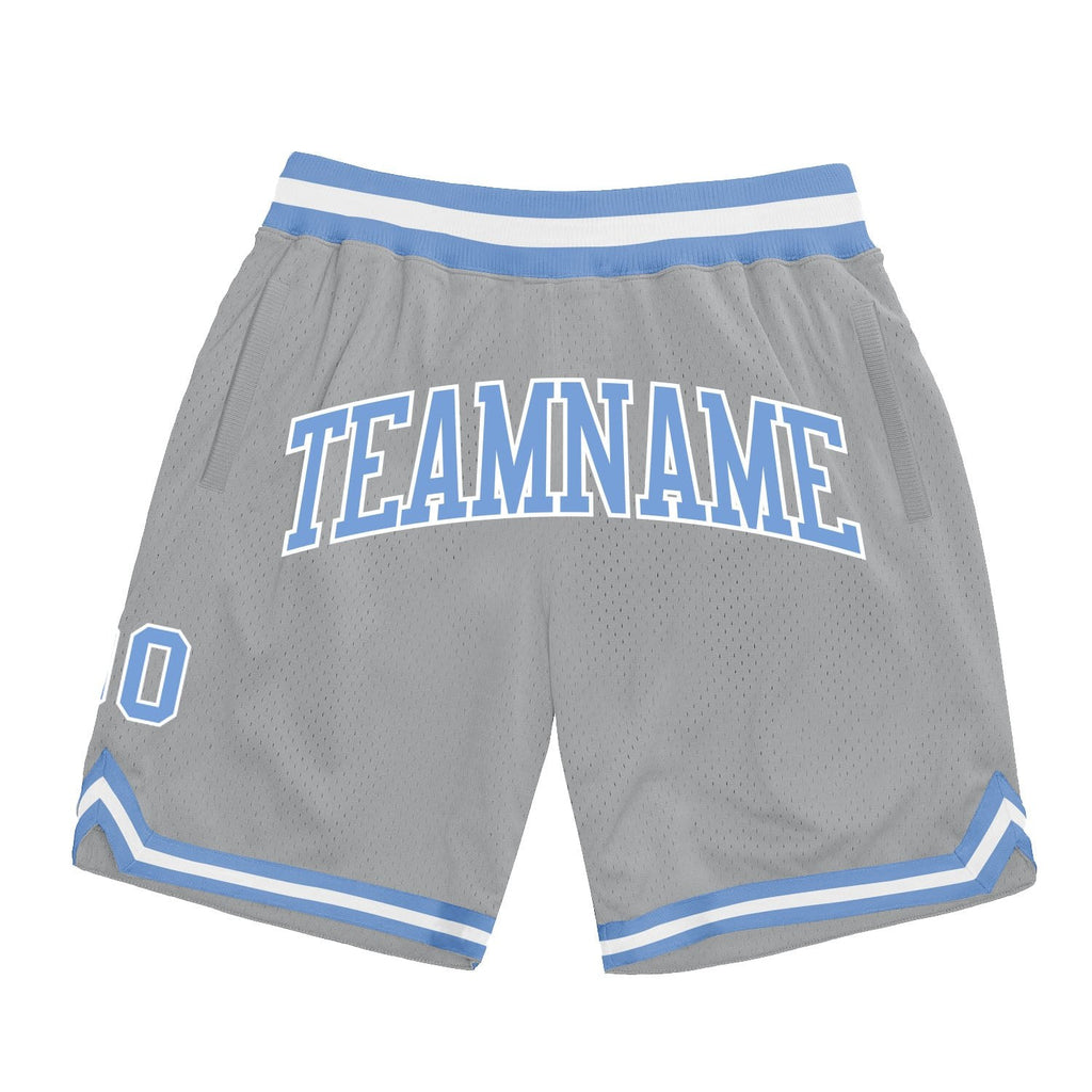 Custom Gray Light Blue-White Authentic Throwback Basketball Shorts photo 1