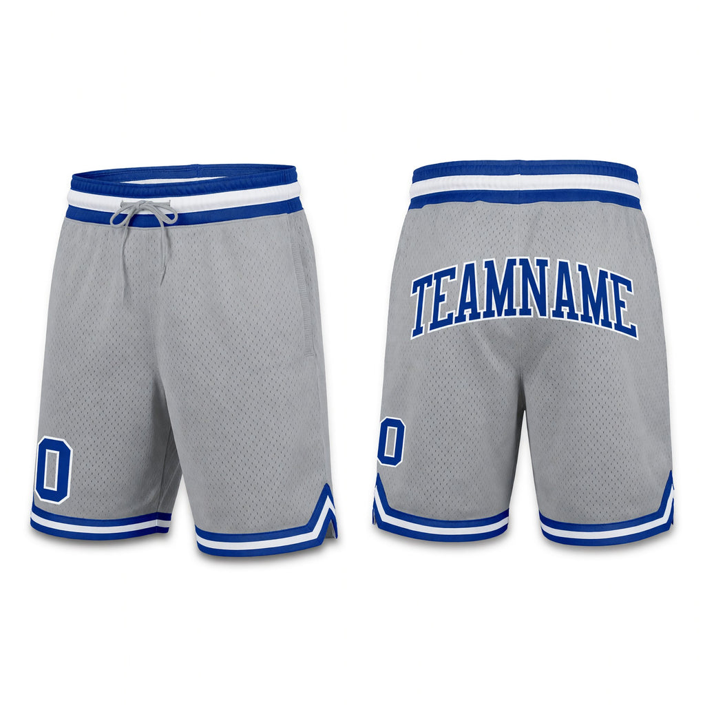 Custom Gray Royal-White Authentic Throwback Basketball Shorts