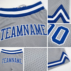 Custom Gray Royal-White Authentic Throwback Basketball Shorts detail