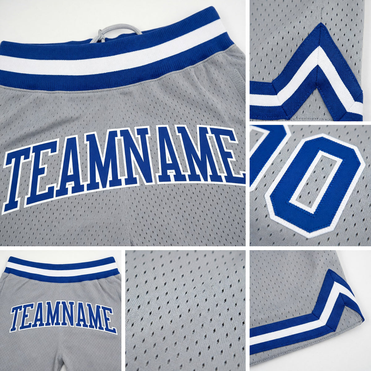 Custom Gray Royal-White Authentic Throwback Basketball Shorts detail