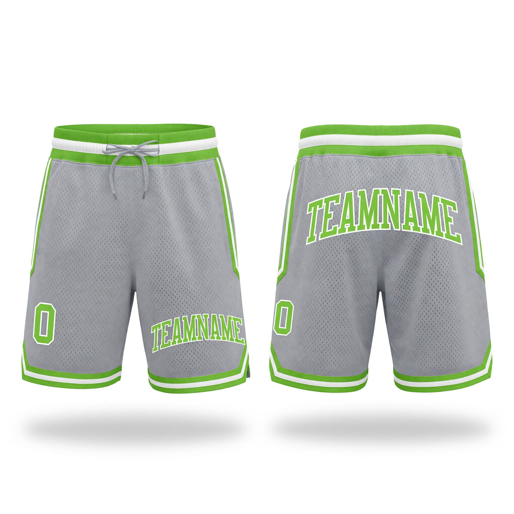 Custom Gray Neon Green-White Authentic Throwback Basketball Shorts