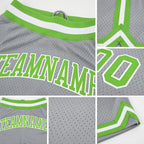 Custom Gray Neon Green-White Authentic Throwback Basketball Shorts detail
