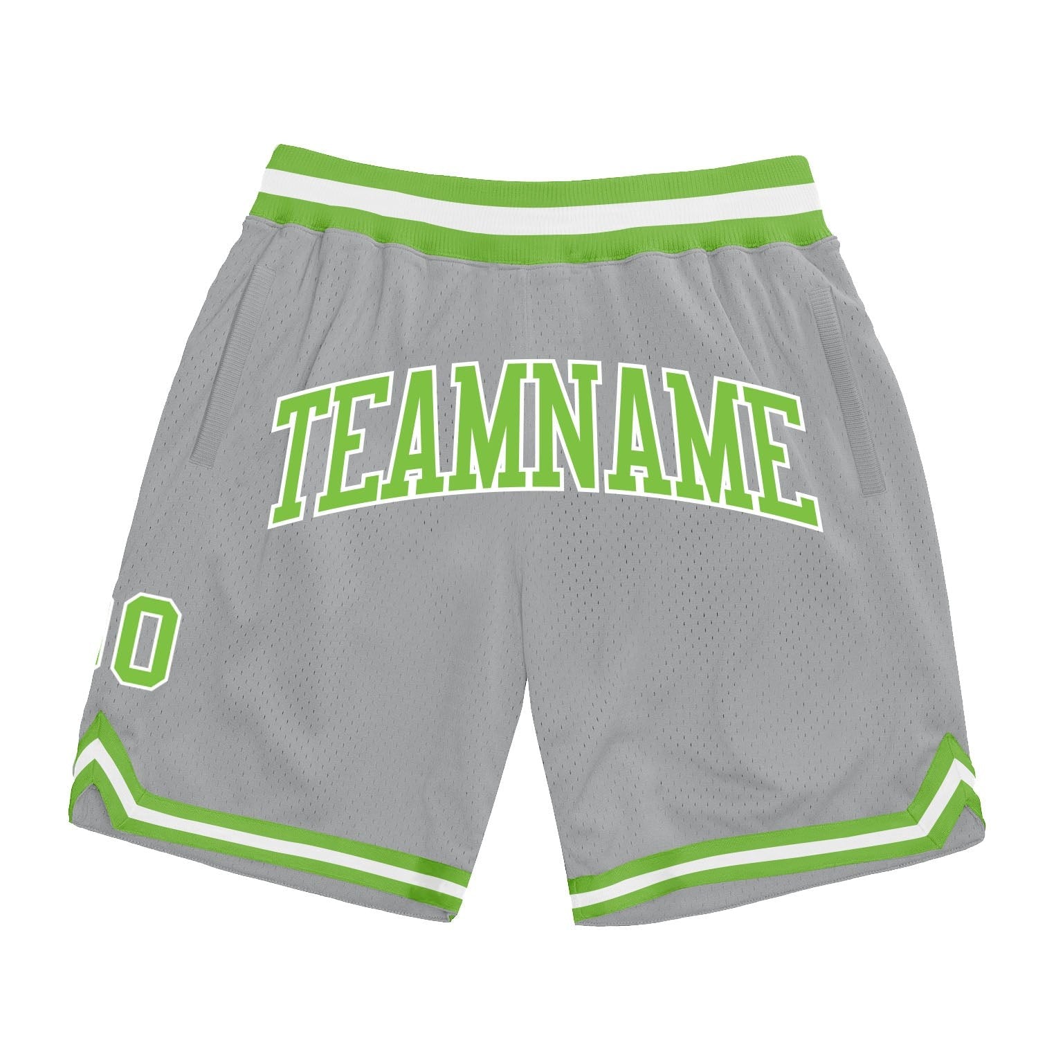 Custom Gray Neon Green-White Authentic Throwback Basketball Shorts photo 1