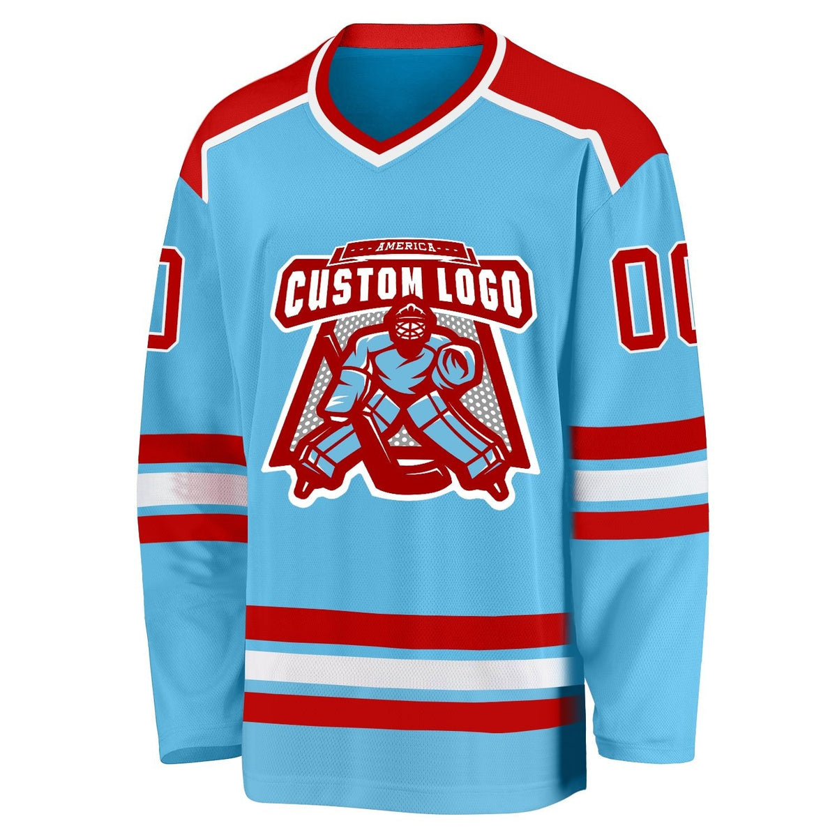 Custom Sky Blue Red-White Hockey Jersey photo 2