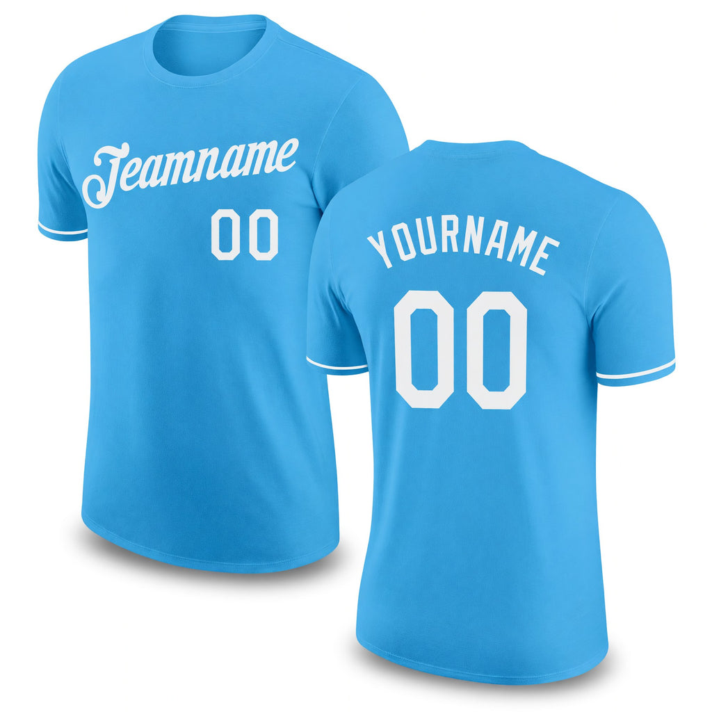 Custom Sky Blue White Performance T-Shirt