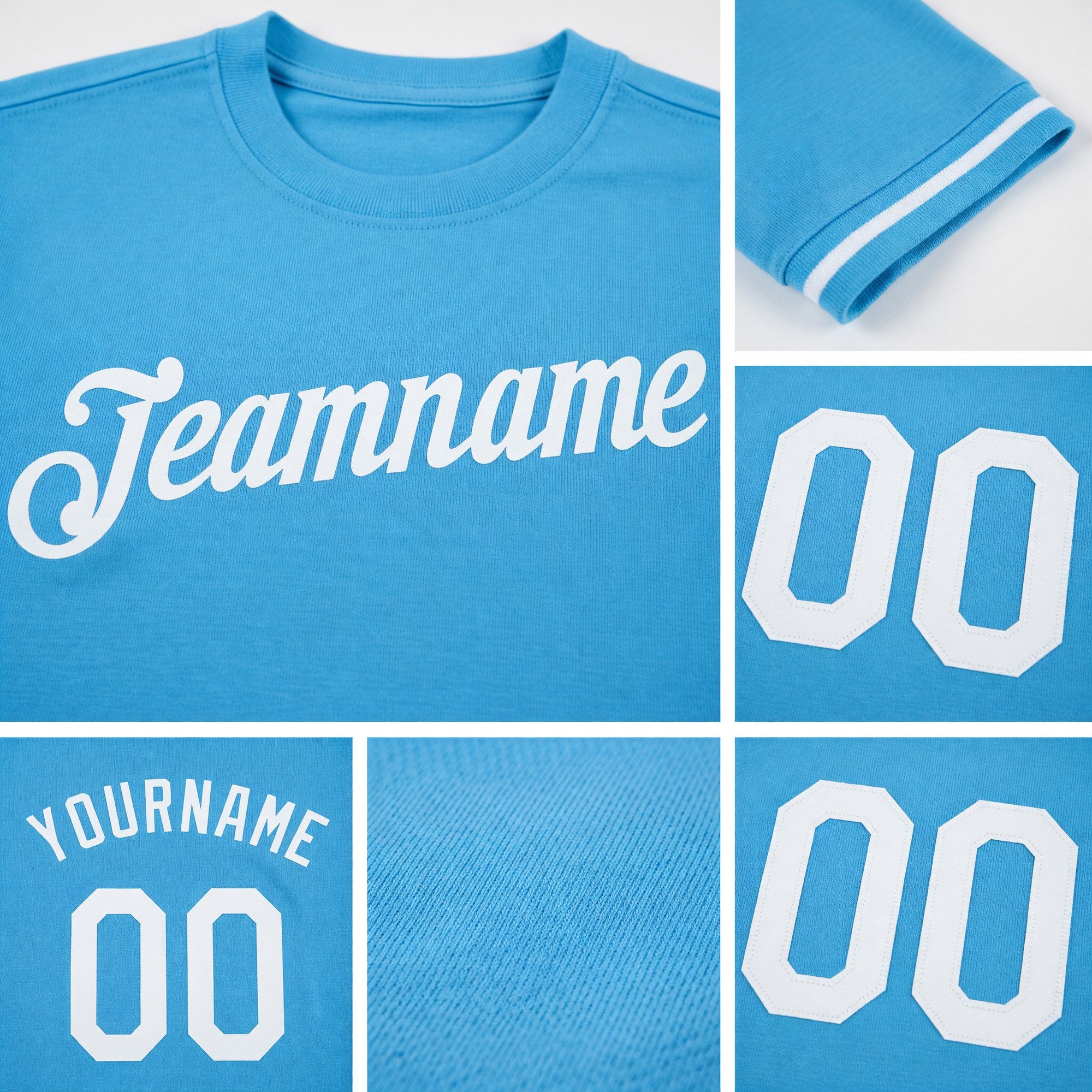 Custom Sky Blue White Performance T-Shirt detail