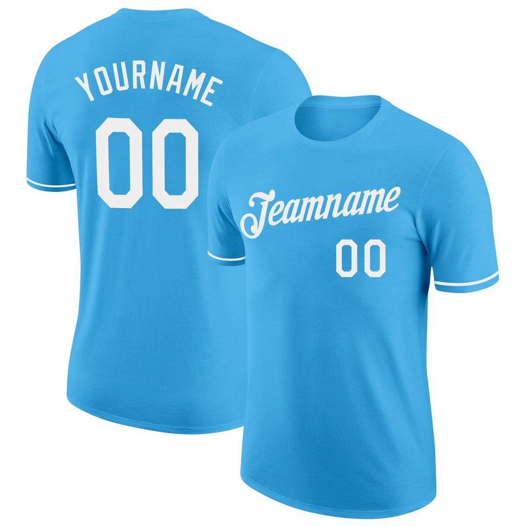 Custom Sky Blue White Performance T-Shirt photo 1
