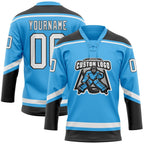 Custom Sky Blue White-Black Hockey Lace Neck Jersey photo 2