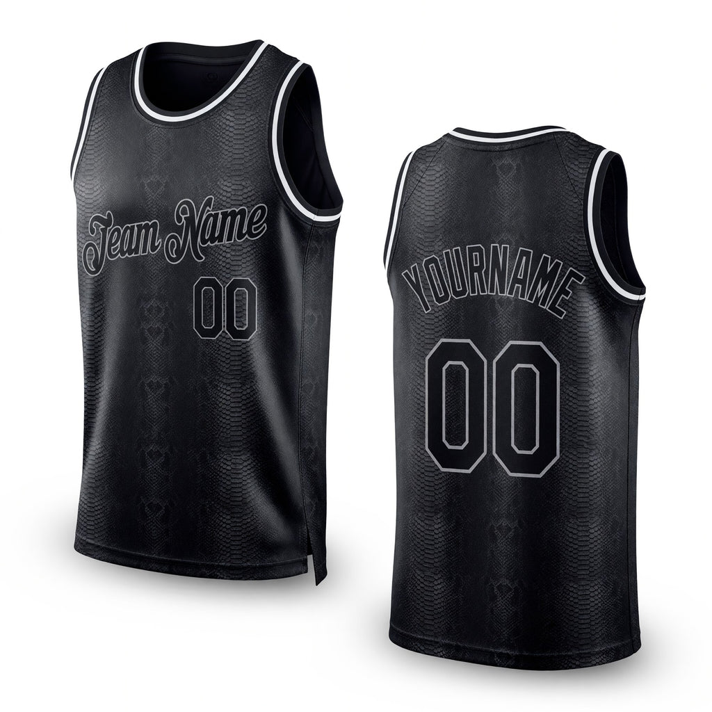 Custom Black Snakeskin Black-Gray 3D Pattern Design Authentic Basketball Jersey