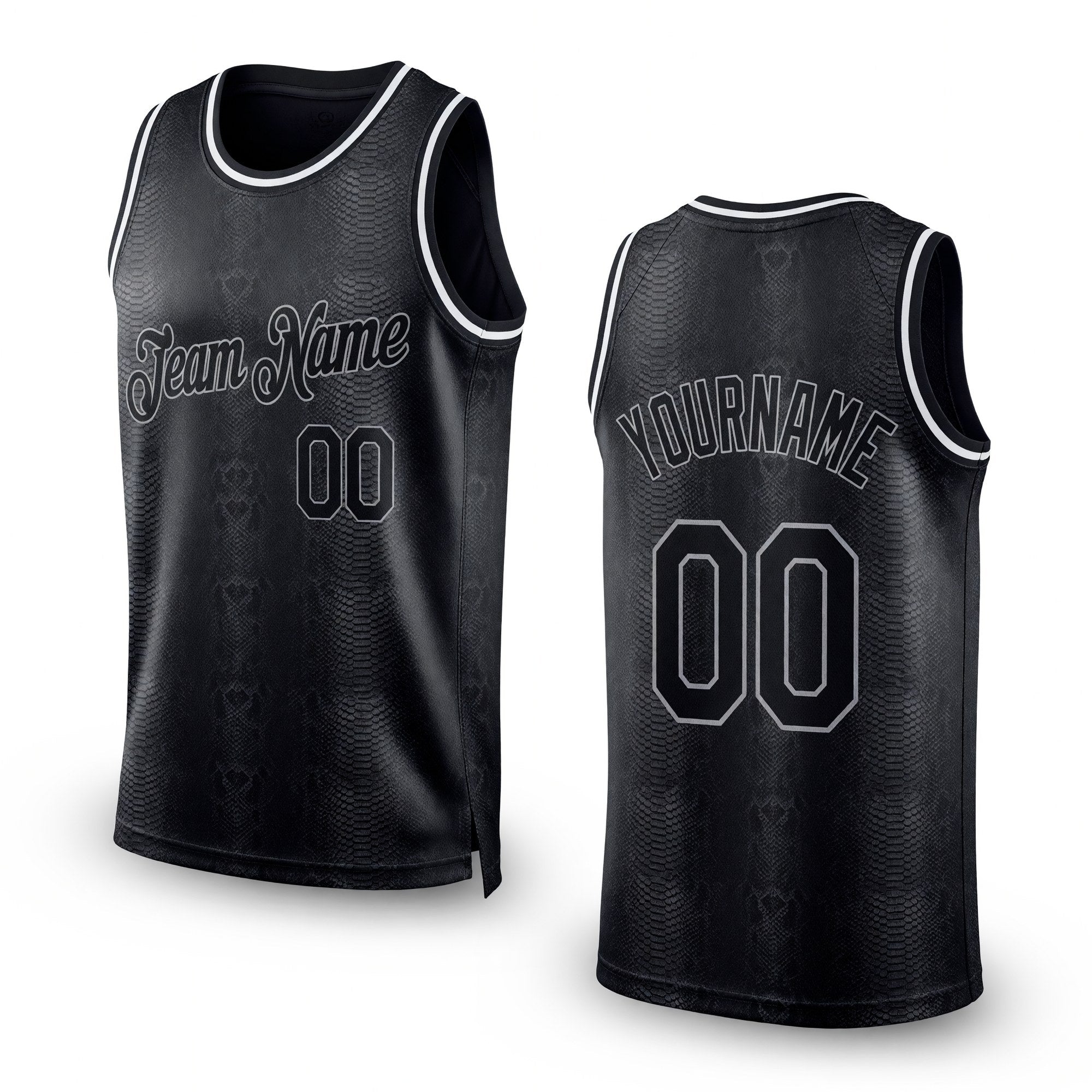Custom Black Snakeskin Black-Gray 3D Pattern Design Authentic Basketball Jersey