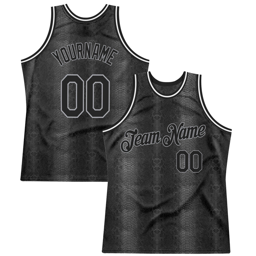 Custom Black Snakeskin Black-Gray 3D Pattern Design Authentic Basketball Jersey photo 1