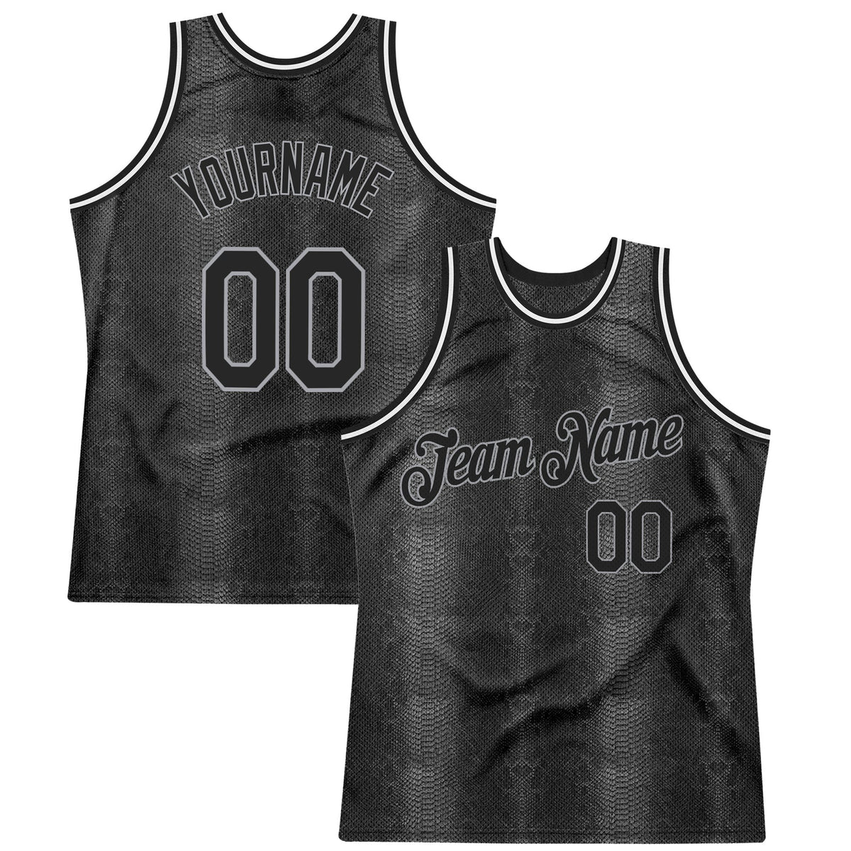 Custom Black Snakeskin Black-Gray 3D Pattern Design Authentic Basketball Jersey photo 1