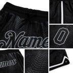Custom Black Snakeskin Black-Gray 3D Pattern Design Authentic Basketball Shorts detail