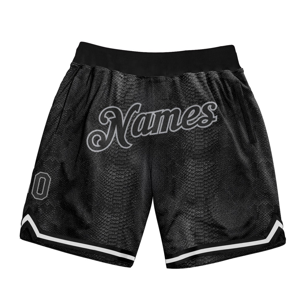 Custom Black Snakeskin Black-Gray 3D Pattern Design Authentic Basketball Shorts photo 1