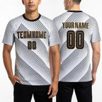 Custom White Black-Old Gold Sublimation Soccer Uniform Jersey worn front and back