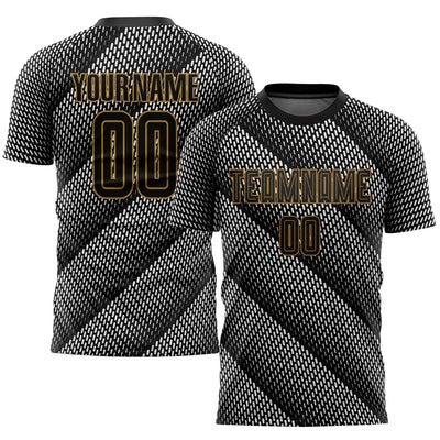 Custom Black Sublimated Soccer Jersey with Black and Old Gold Lettering Design 0005