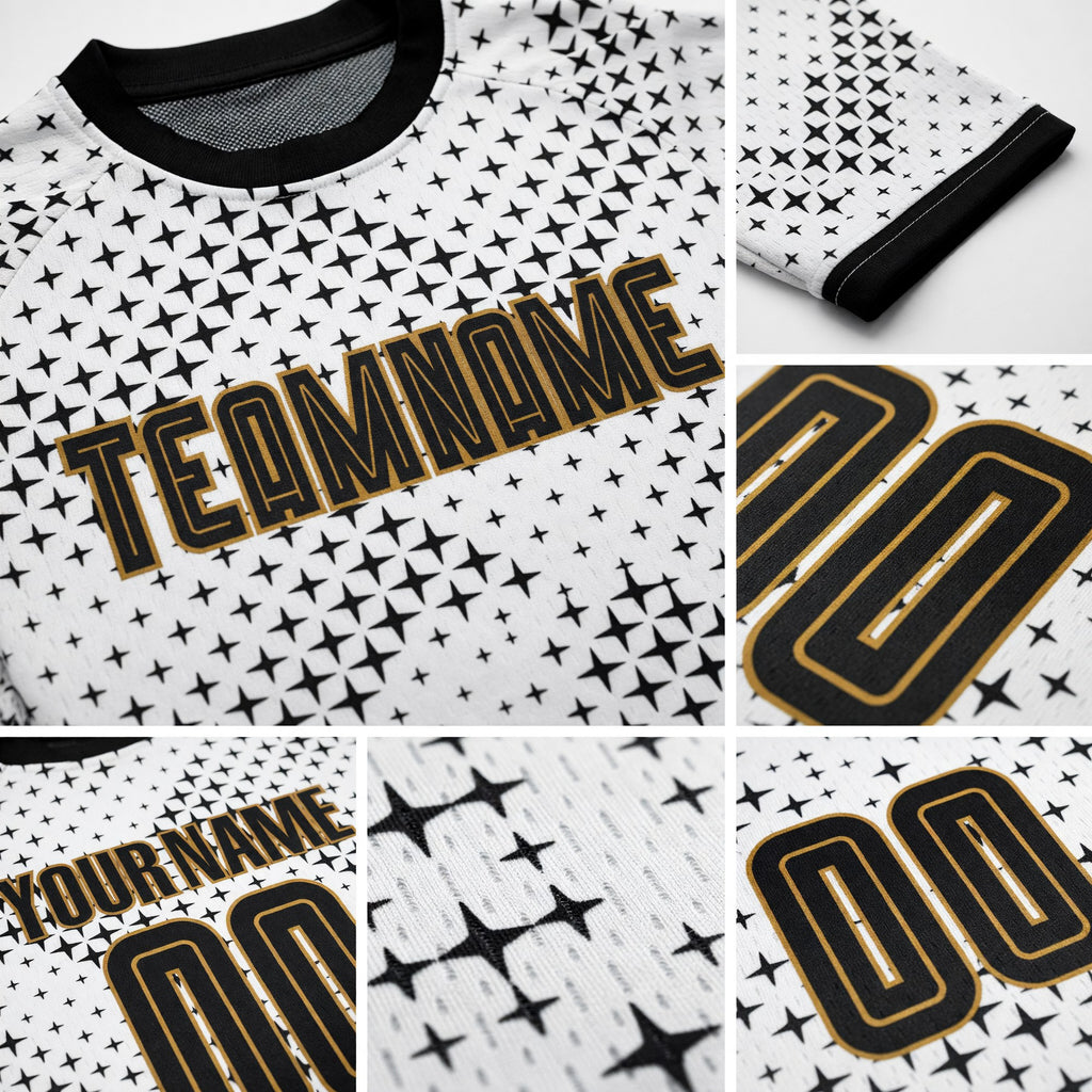 Custom White Black-Old Gold Sublimation Soccer Uniform Jersey detail