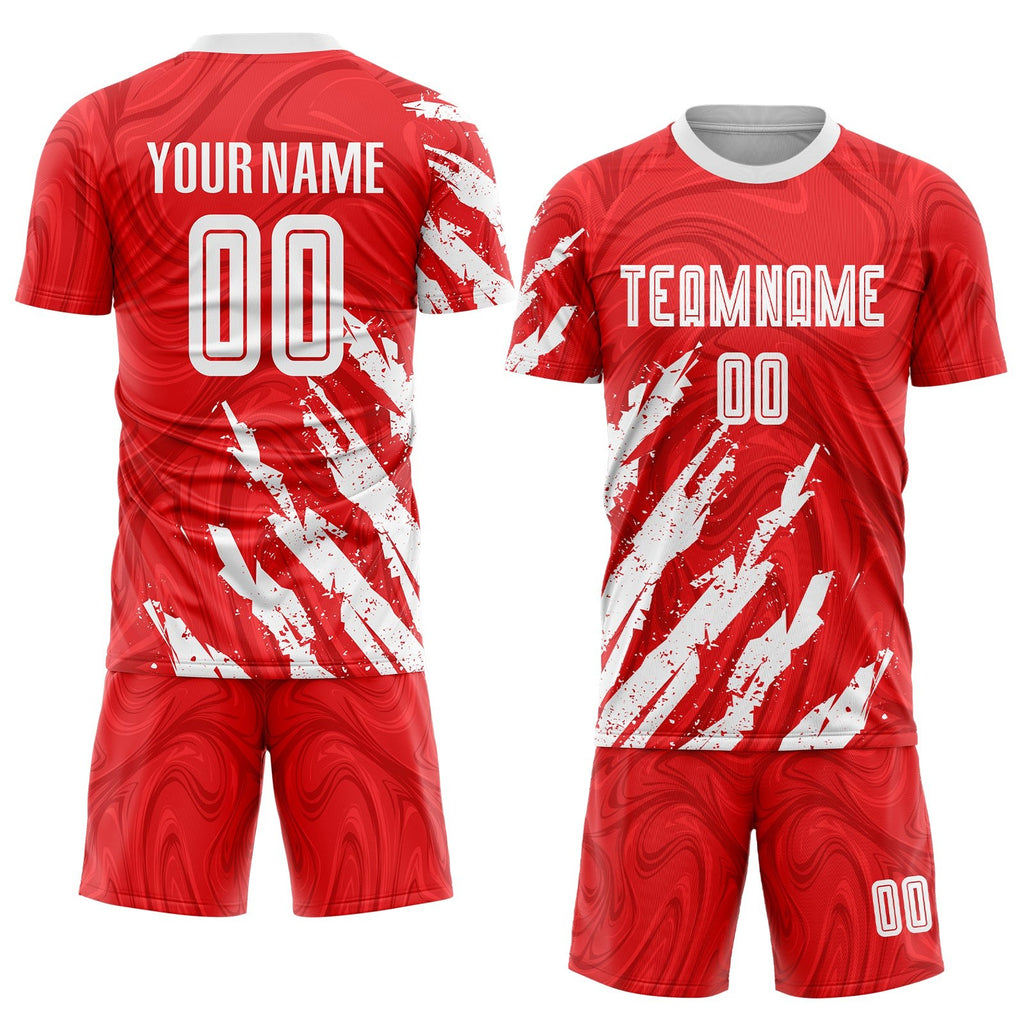 Custom Red White Sublimation Soccer Uniform Jersey photo 2