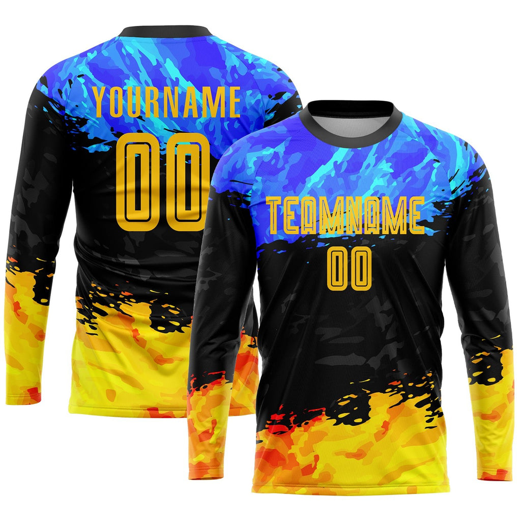 Custom Figure Gold-Royal Sublimation Soccer Uniform Jersey photo 3