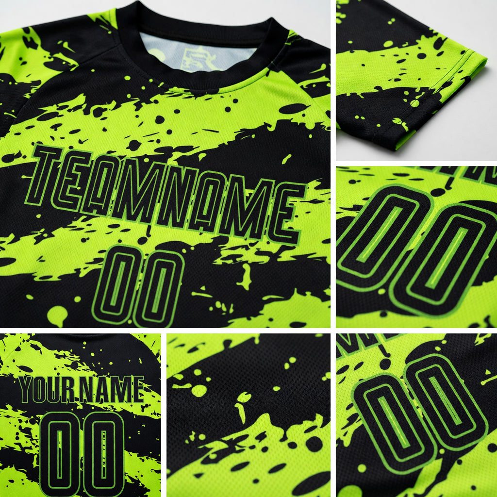 Custom Neon Green Black Sublimation Soccer Uniform Jersey detail
