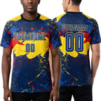 Custom Figure Royal-Gold Sublimation Soccer Uniform Jersey worn front and back