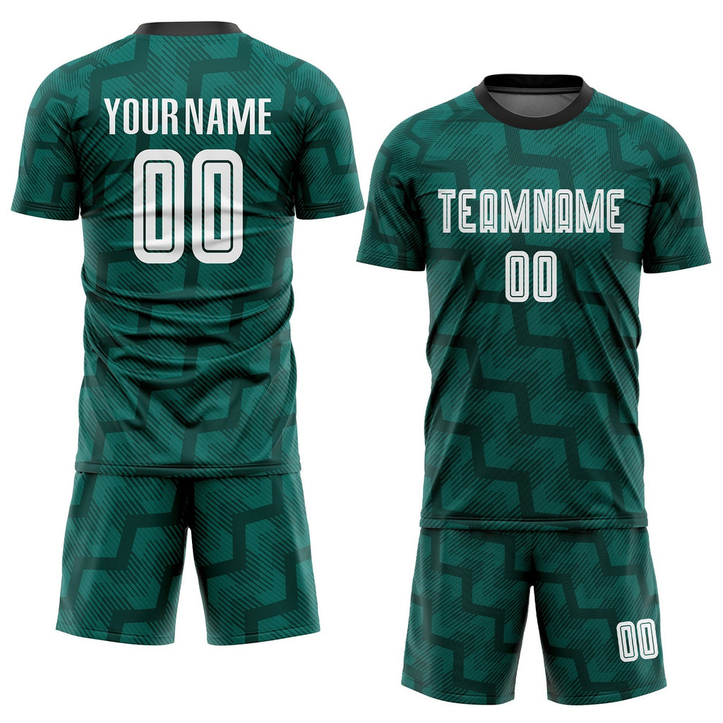Custom Green White-Black Sublimation Soccer Uniform Jersey photo 2