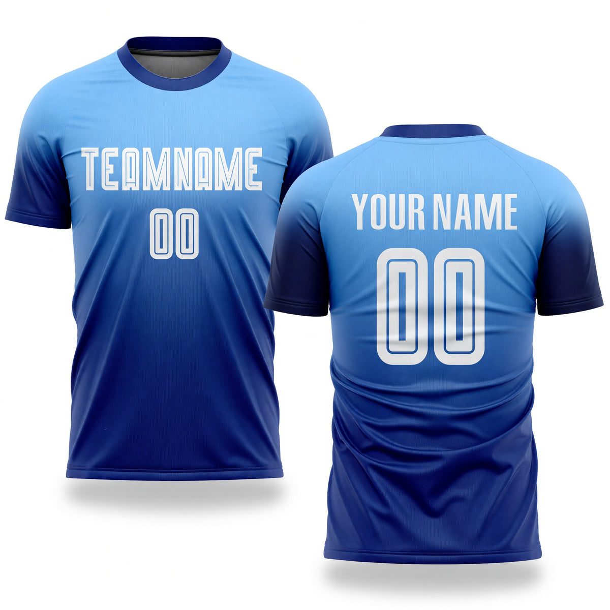 Custom Light Blue White-Royal Sublimation Fade Fashion Soccer Uniform Jersey