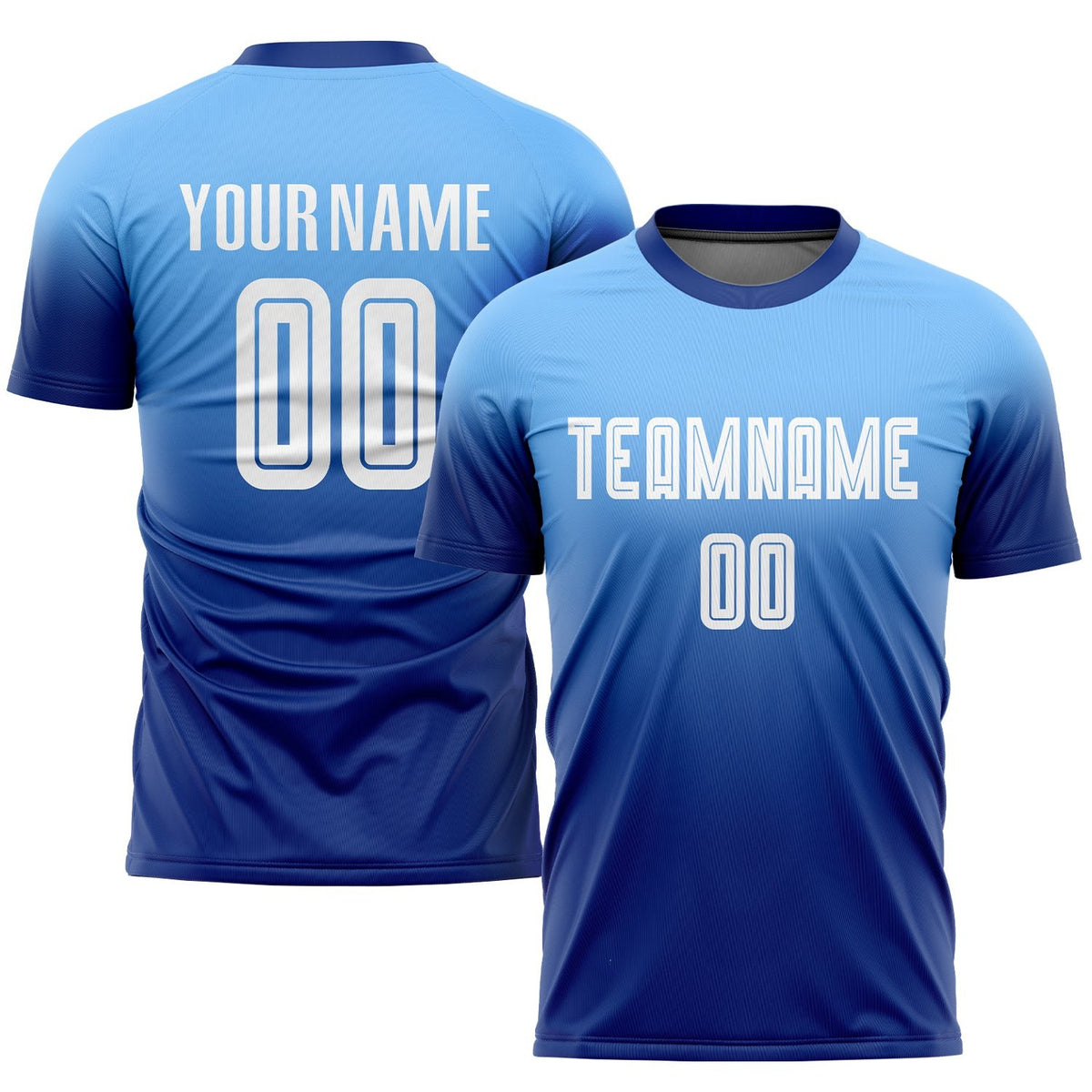 Custom Light Blue White-Royal Sublimation Fade Fashion Soccer Uniform Jersey photo 1