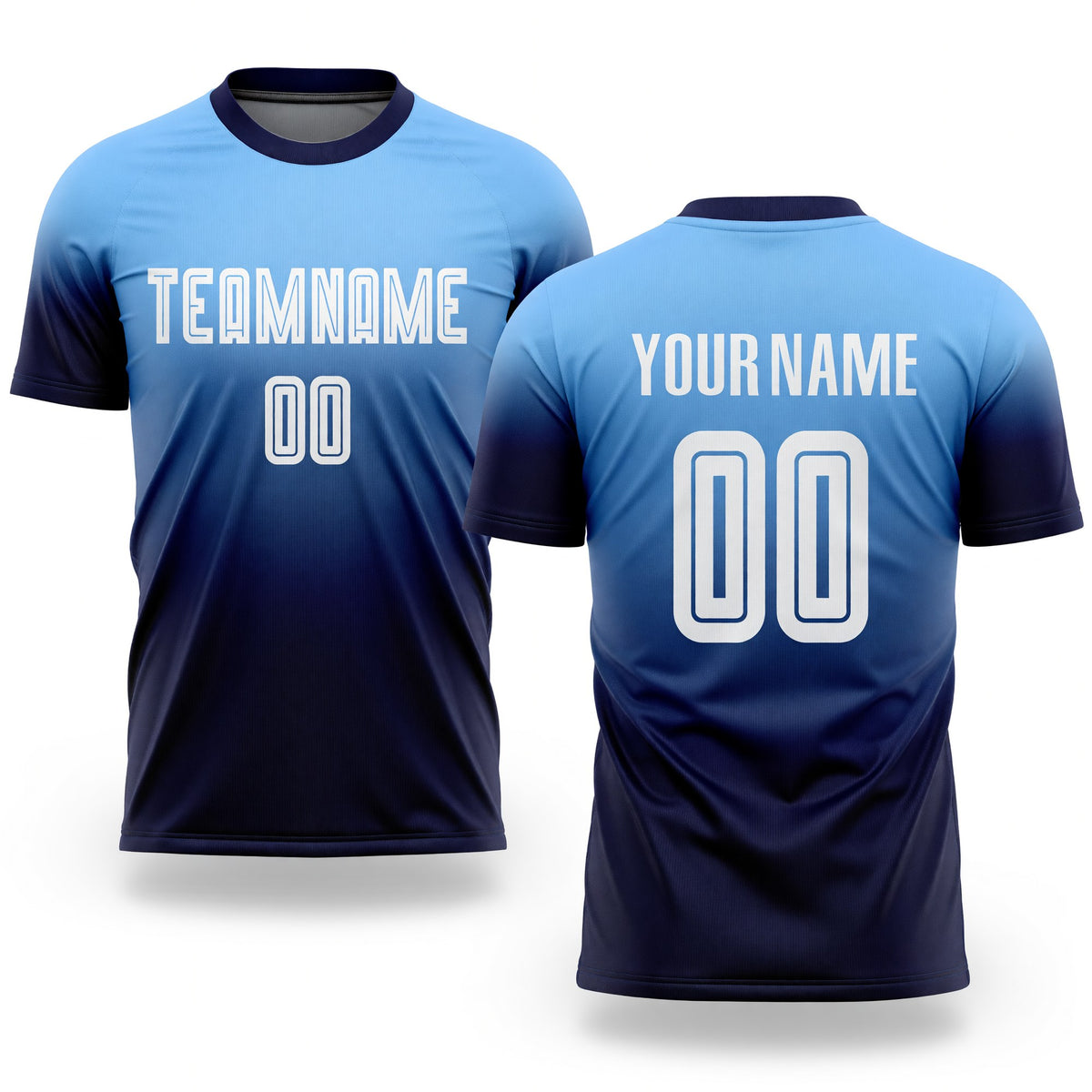 Custom Light Blue White-Navy Sublimation Fade Fashion Soccer Uniform Jersey