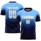 Custom Light Blue White-Navy Sublimation Fade Fashion Soccer Uniform Jersey photo 1