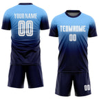 Custom Light Blue White-Navy Sublimation Fade Fashion Soccer Uniform Jersey photo 2