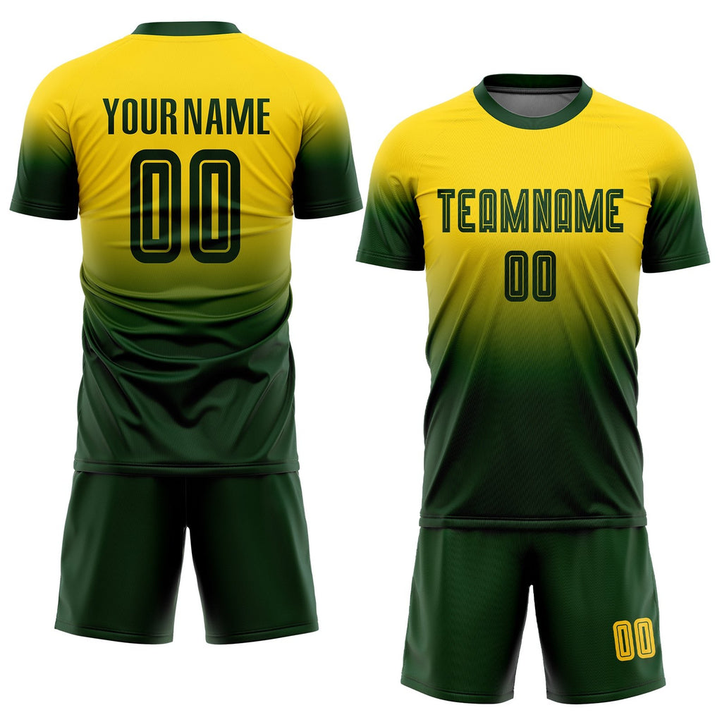 Custom Gold Green Sublimation Fade Fashion Soccer Uniform Jersey photo 2