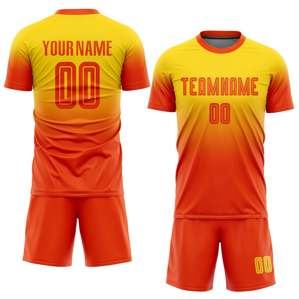 Custom Gold Orange Sublimation Fade Fashion Soccer Uniform Jersey photo 2